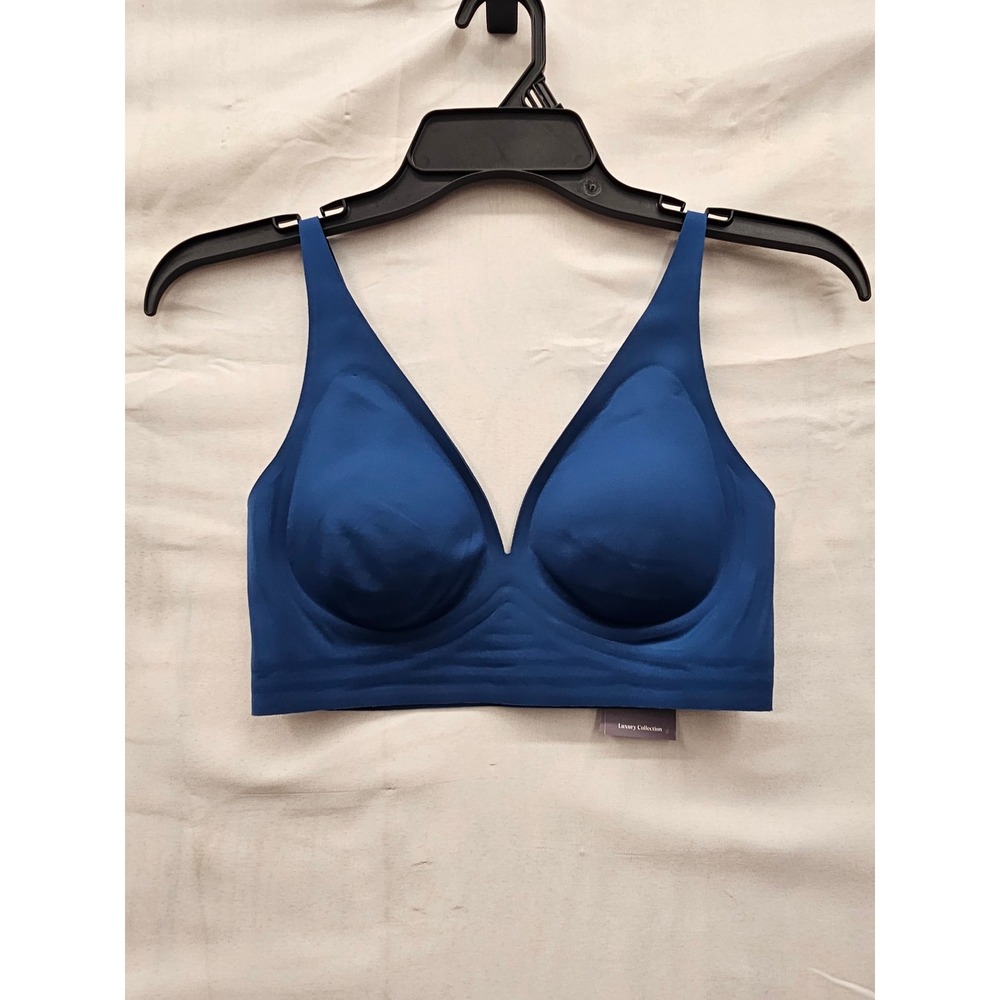 Auden Womens Unlined Long Line Bralette Blue Nylon Blend Casual Size XS